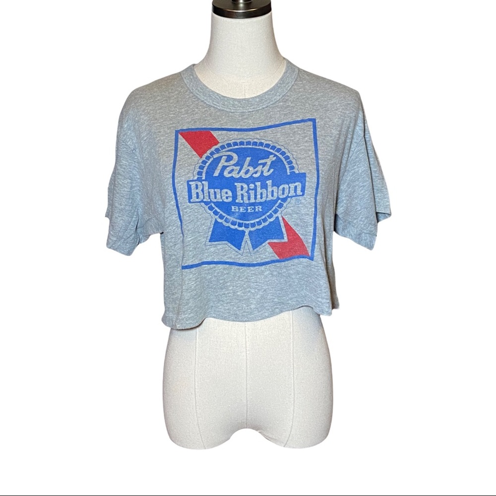 Vintage Pabst Blue Ribbon Beer Bare Midriff Cutoff Tee T-Shirt L